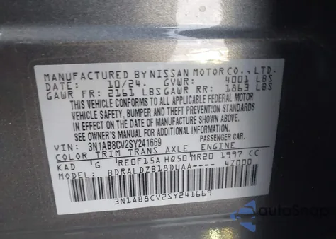 2025 Nissan Sentra Sv z USA, uszkodzony, nr VIN 3N1AB8CV2SY241669